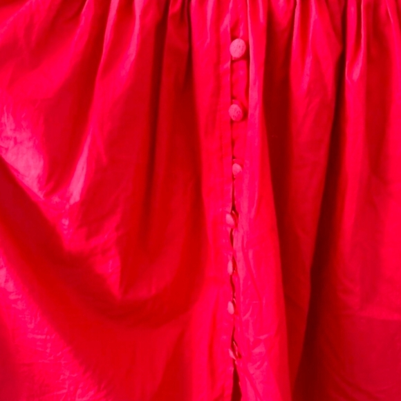 Anthropologie Maeve Sweetheart Dress Red Puffed Slv Smocked Button Close SM FLAW - Picture 8 of 16